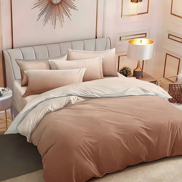 Спално бельо от 100% памук с ластик - кафяво с омбре ефект