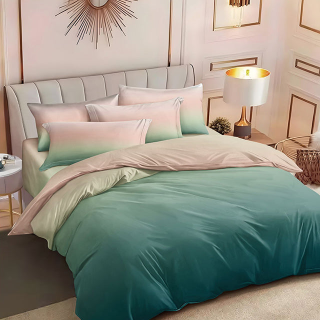 Спално бельо от 100% памук с ластик - тюркоазено с омбре ефект