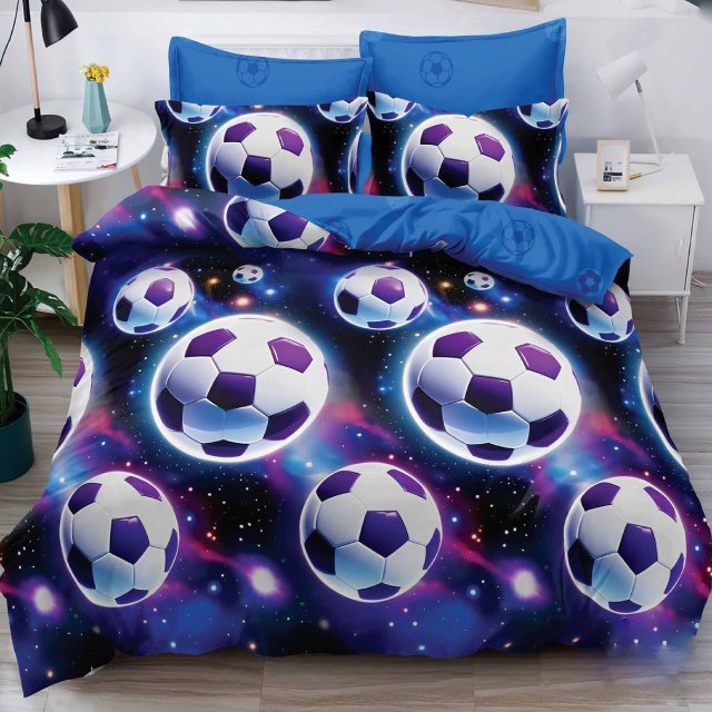 Спално бельо от 100% памук с ластик - футболни топки в космоса