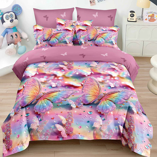 Спално бельо от 100% памук с ластик - розово с пеперуди 