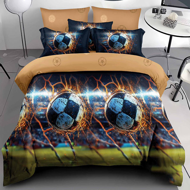Спално бельо от 100% памук с ластик - кафяво с футболен мотив 