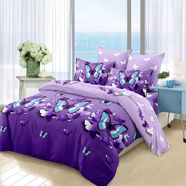 Спално бельо с ластик – лилаво с пеперуди
