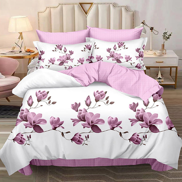 Спално бельо с ластик – бяло и розово с нежни цветя