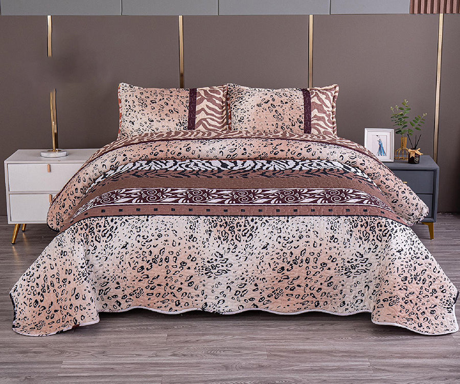 Двулицево спално бельо от 100% памук – кафяво с шарка