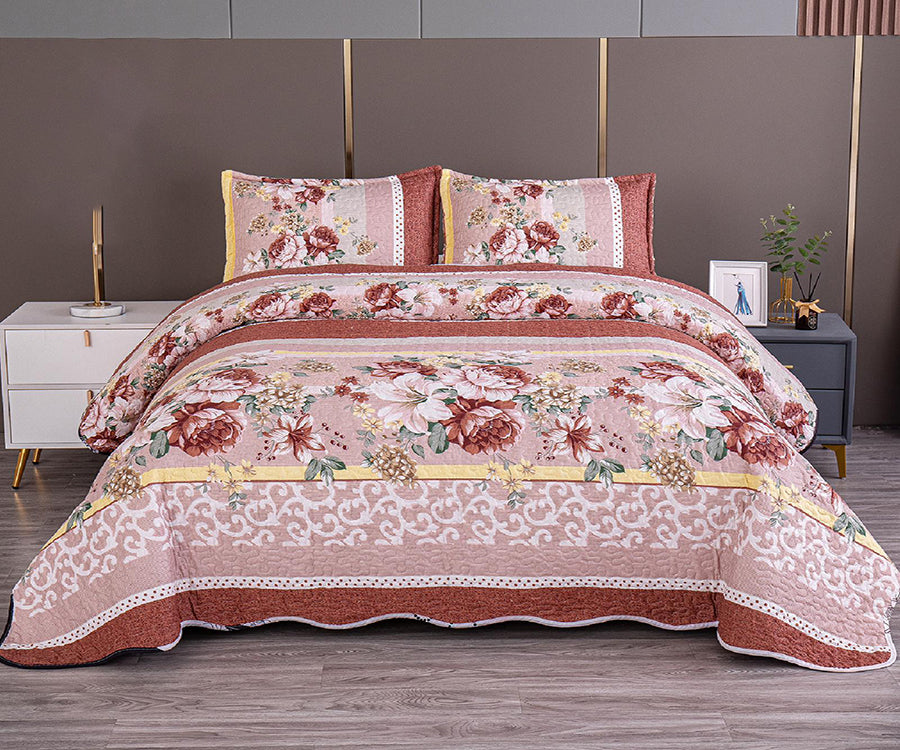 Двулицево спално бельо от 100% памук – бежово и кафяво с цветя