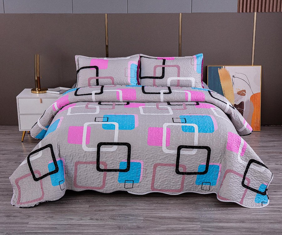 Двулицево спално бельо от 100% памук – сиво с правоъгълници