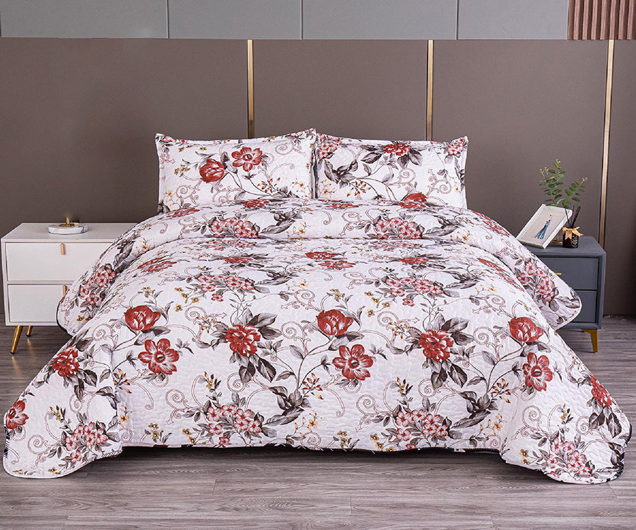 Двулицево спално бельо от 100% памук – бяло с цветя