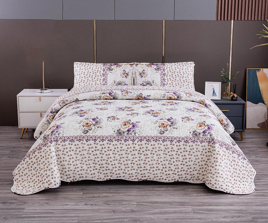 Двулицево спално бельо от 100% памук – бежово сиво с рози