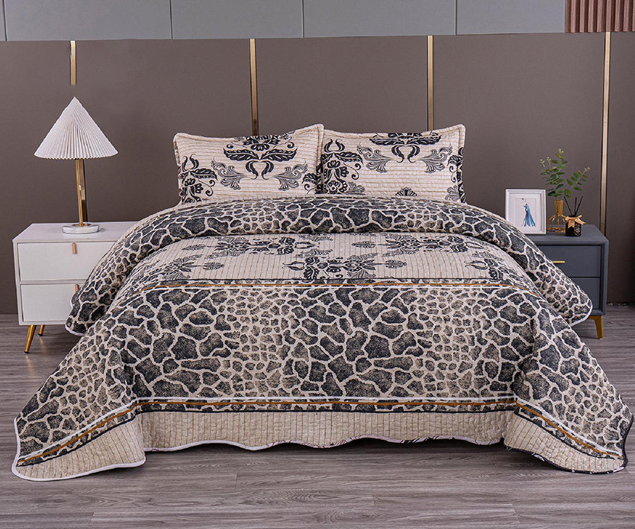 Двулицево спално бельо от 100% памук – бежово с шарка