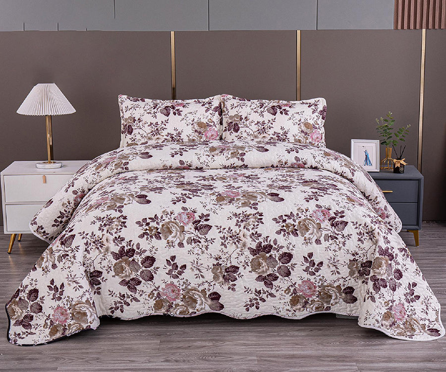 Двулицево спално бельо от 100% памук – бяло с рози