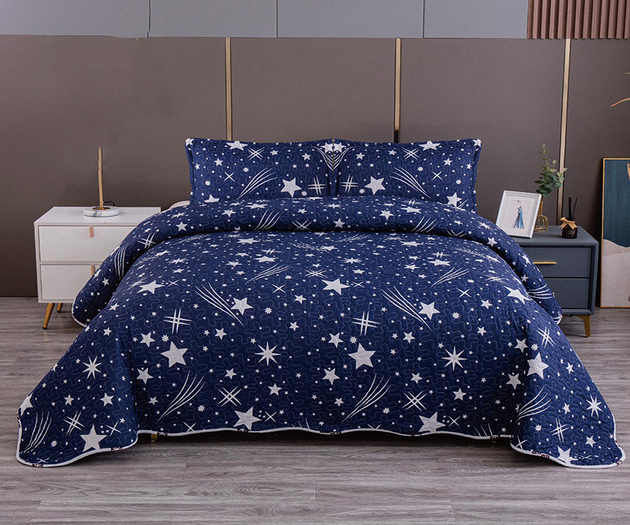 Двулицево спално бельо от 100% памук – тъмносиньо със звезди