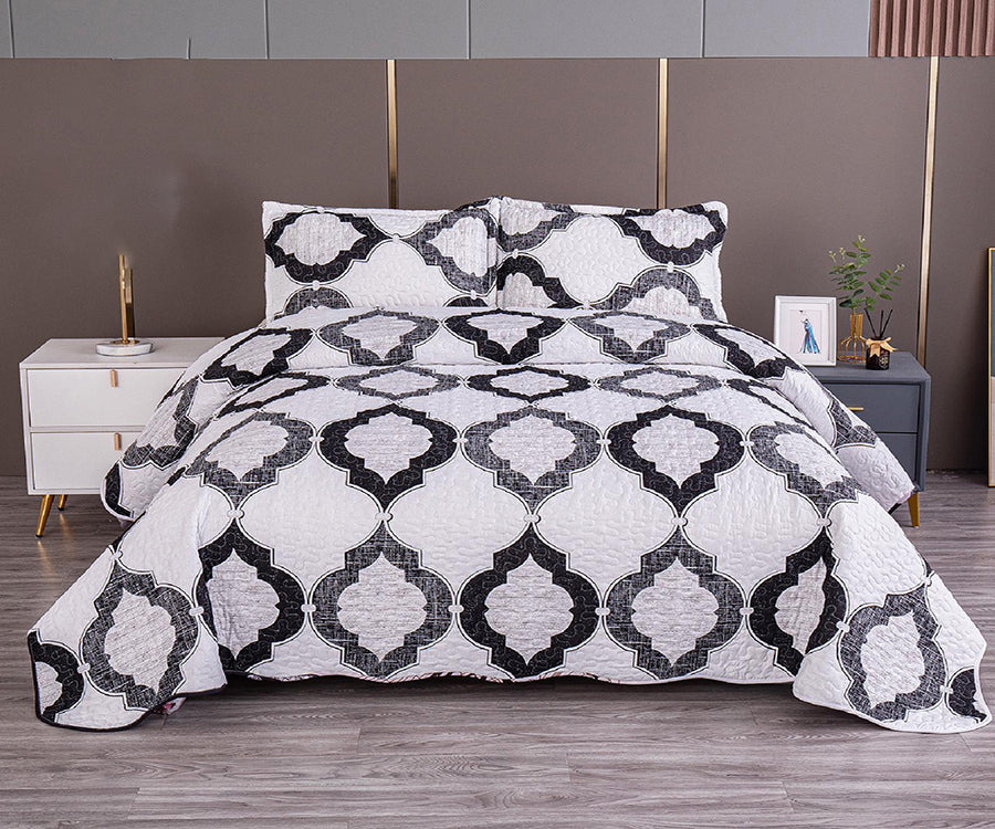 Двулицево спално бельо от 100% памук – бяло-сиво с фигури