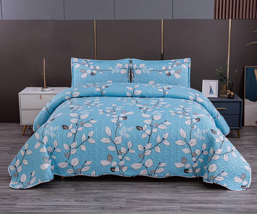 Двулицево спално бельо от 100% памук – синьо с бели цветя