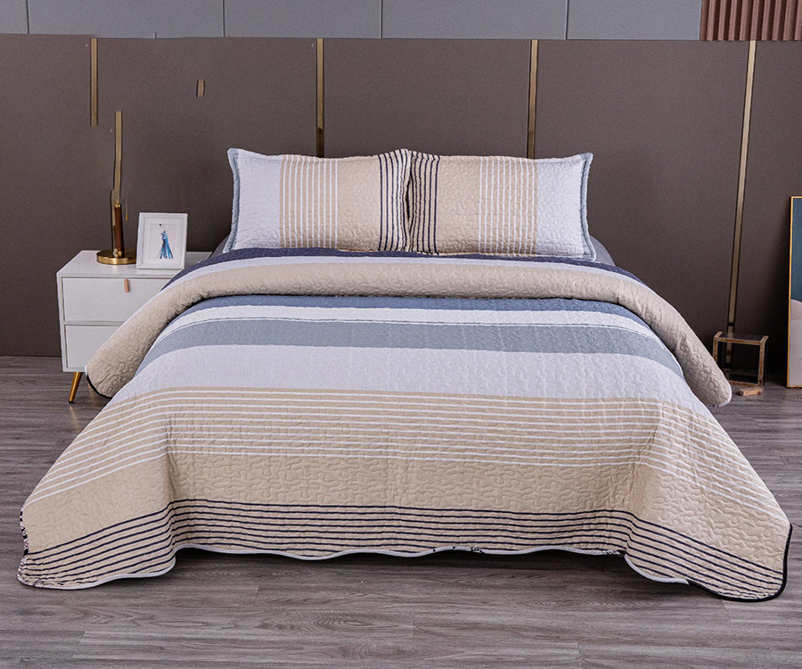 Двулицево спално бельо от 100% памук – бежово, синьо и сиво