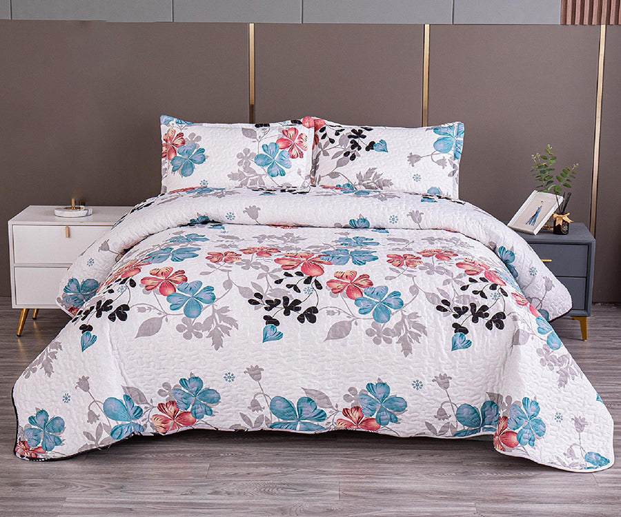 Двулицево спално бельо от 100% памук – бяло с цветни трилистници