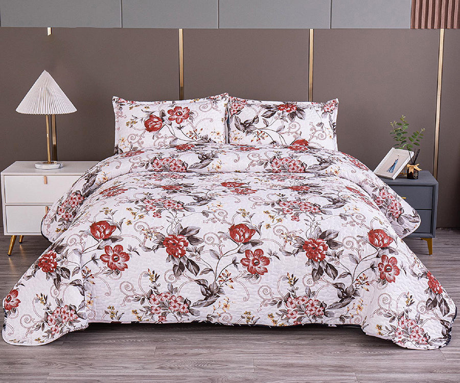 Двулицево спално бельо от 100% памук – бяло с цветя