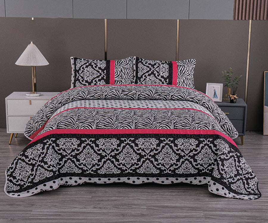 Двулицево спално бельо от 100% памук – сиво, черно и розово с орнаменти