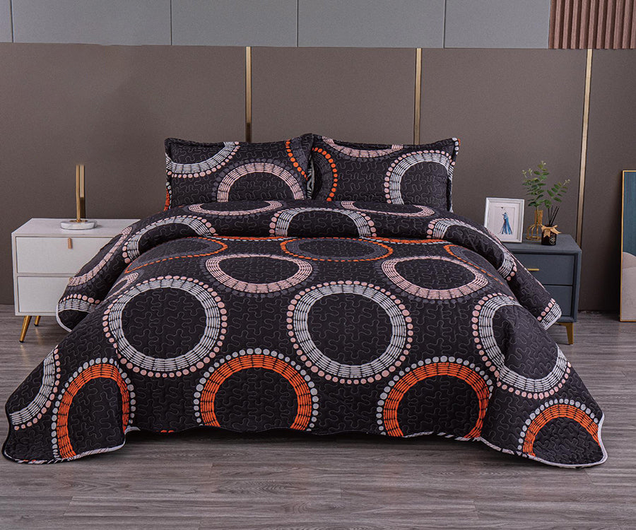 Двулицево спално бельо от 100% памук – цвят графит с кръгове