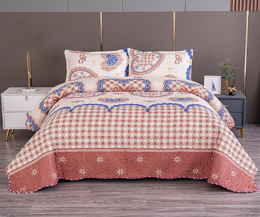 Двулицево спално бельо от 100% памук – цвят екрю със сърца