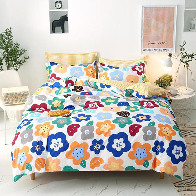 Единично спално бельо от 100% памук – бяло с цветя