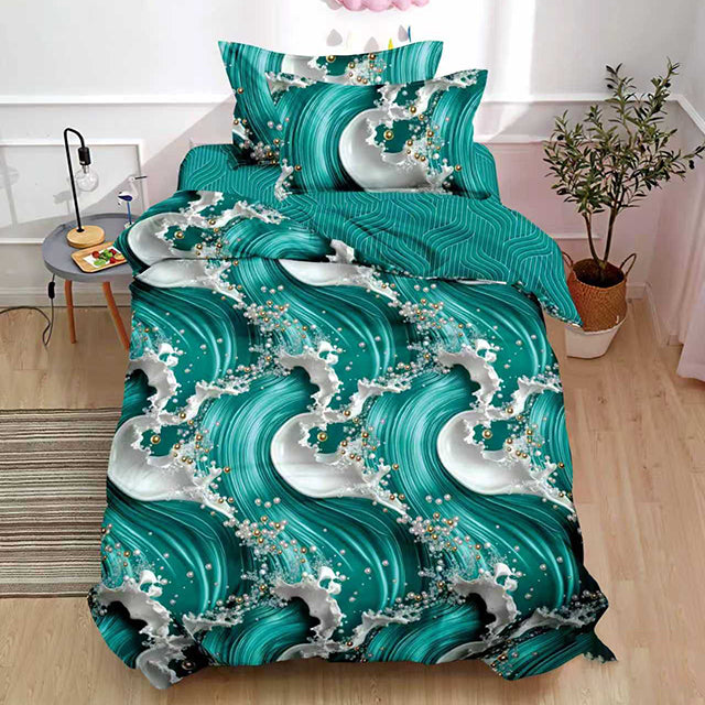 Единично спално бельо – цвят тюркоаз с интересен дизайн