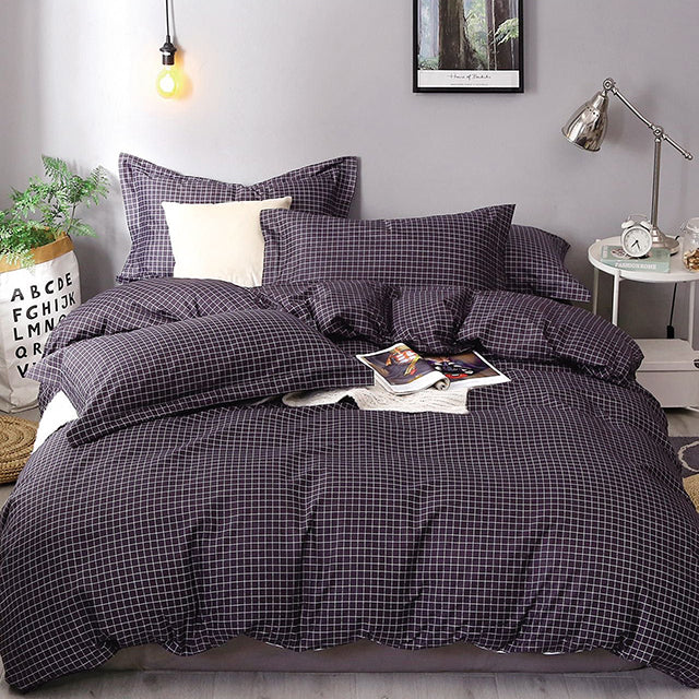 Единично спално бельо с ластик – тъмносиво с малки квадратчета