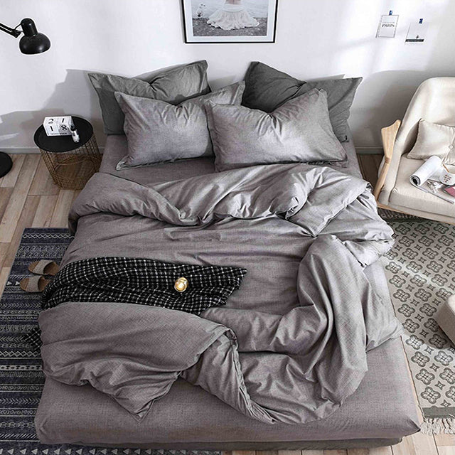 Единично спално бельо с ластик – сиво