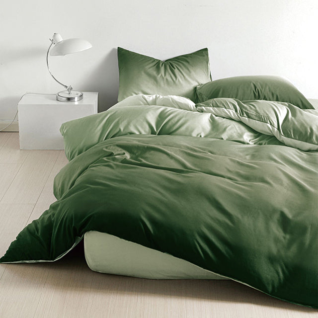 Единично спално бельо с ластик – тъмнозелено с омбре ефект