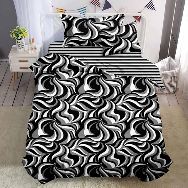 Единично спално бельо с ластик – черно и бяло