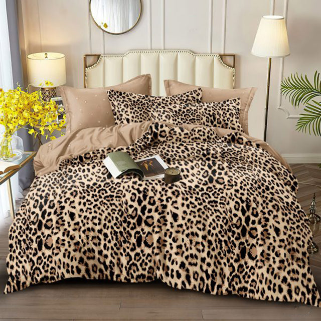 Единично спално бельо 4 части - кафяв цвят с животинска шарка