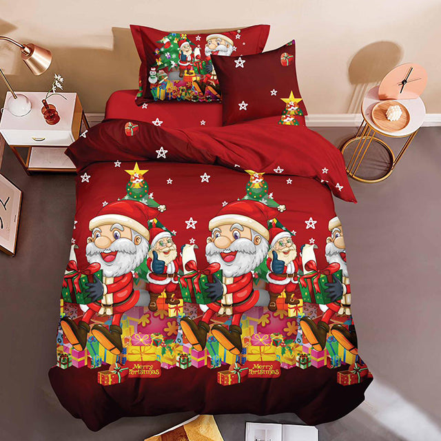 Коледно единично спално бельо с ластик - с Дядо Коледа