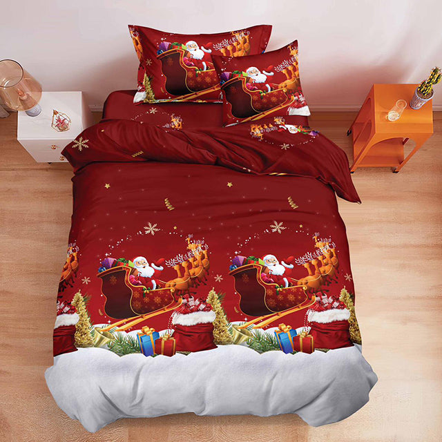 Коледно единично спално бельо с ластик - с коледни мотиви