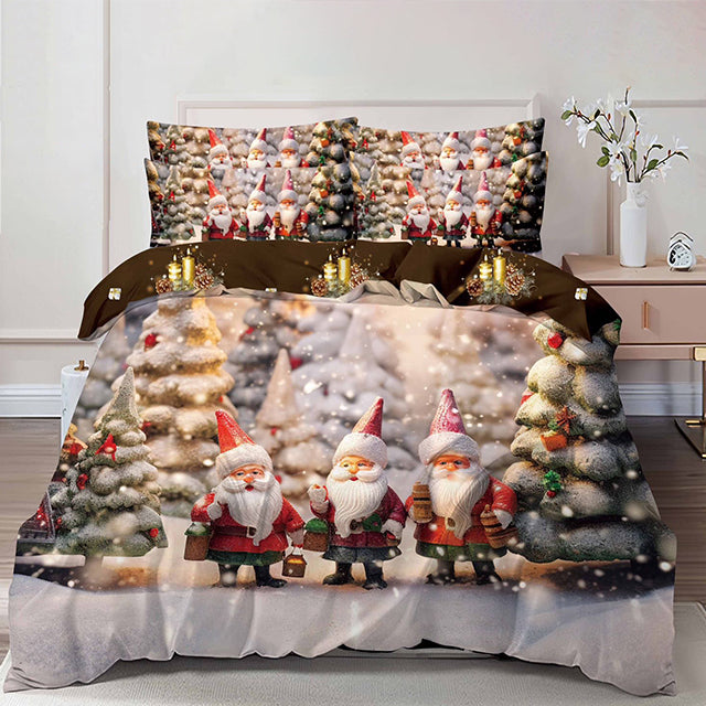 Коледно спално бельо от 100% памук 6 части – джуджета дядо коледа