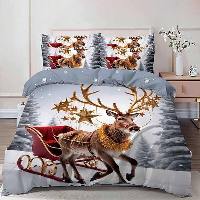 Коледно спално бельо от 100% памук 6 части – сив цвят с еленче