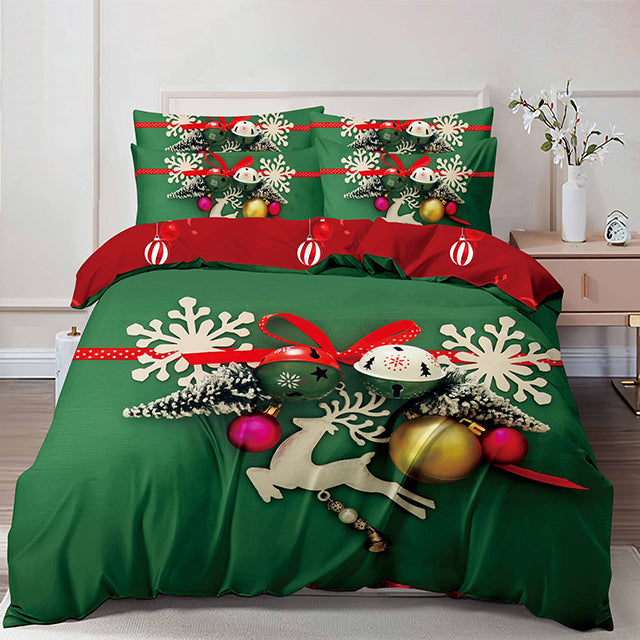 Коледно спално бельо от 100% памук 6 части – зелен цвят с коледна украса