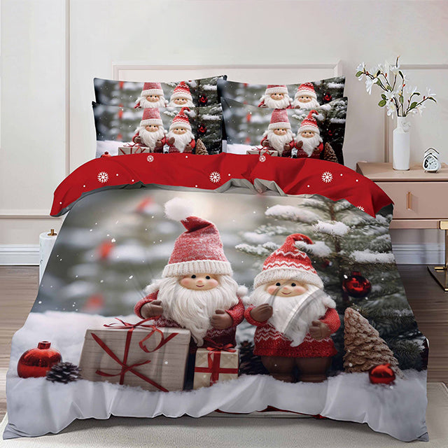 Коледно спално бельо от 100% памук 6 части – сив цвят с коледни джуджета