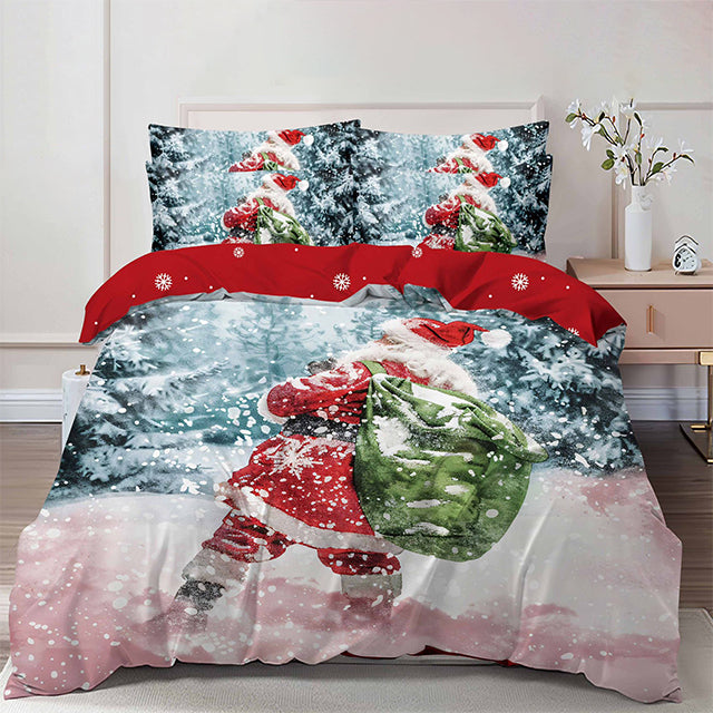 Коледно спално бельо от 100% памук 6 части – дядо коледа с подаръци