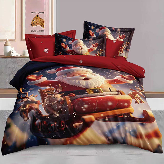 Коледно спално бельо от 100% памук 6 части – дядо коледа