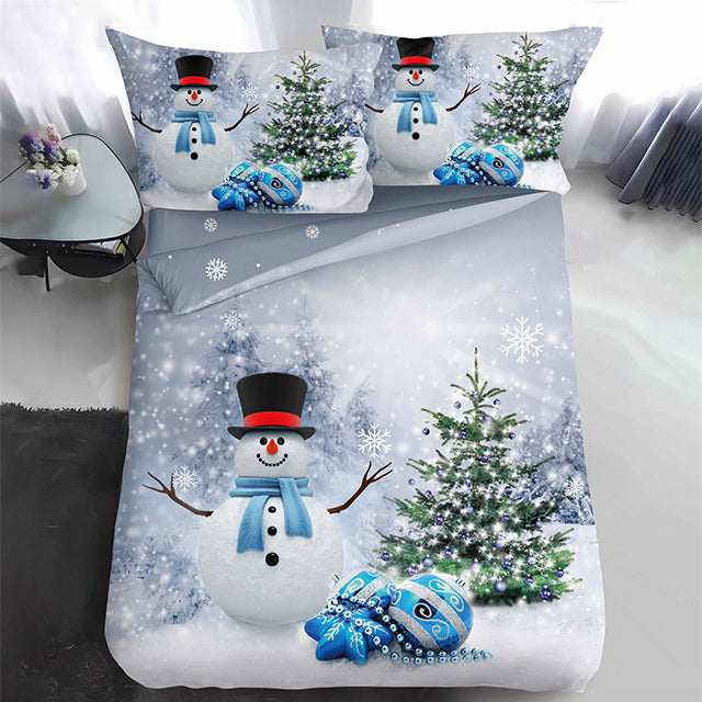 Коледно единично спално бельо - сиво със снежен човек
