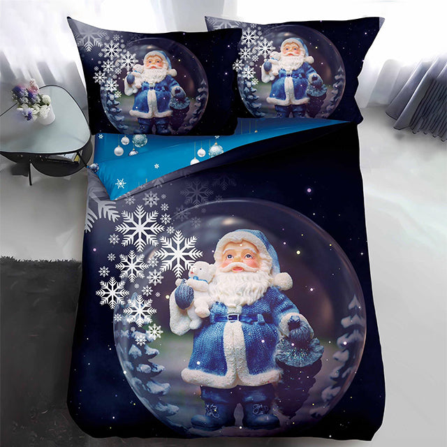 Коледно единично спално бельо - черно и синьо с дядо коледа