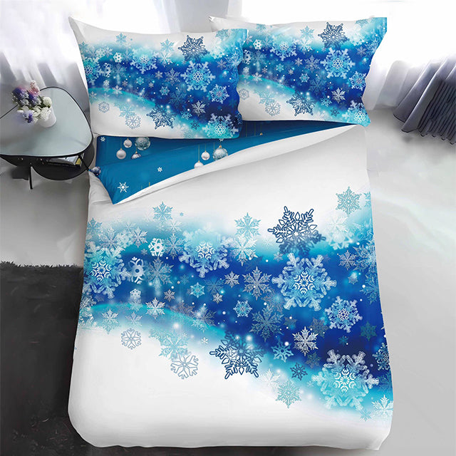 Коледно единично спално бельо - бяло и синьо със звездички