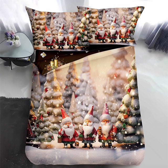 Коледно единично спално бельо - кафяво и сиво с дядо коледа