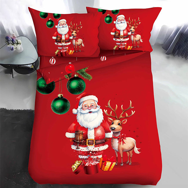 Коледно единично спално бельо - с дядо коледа и еленче