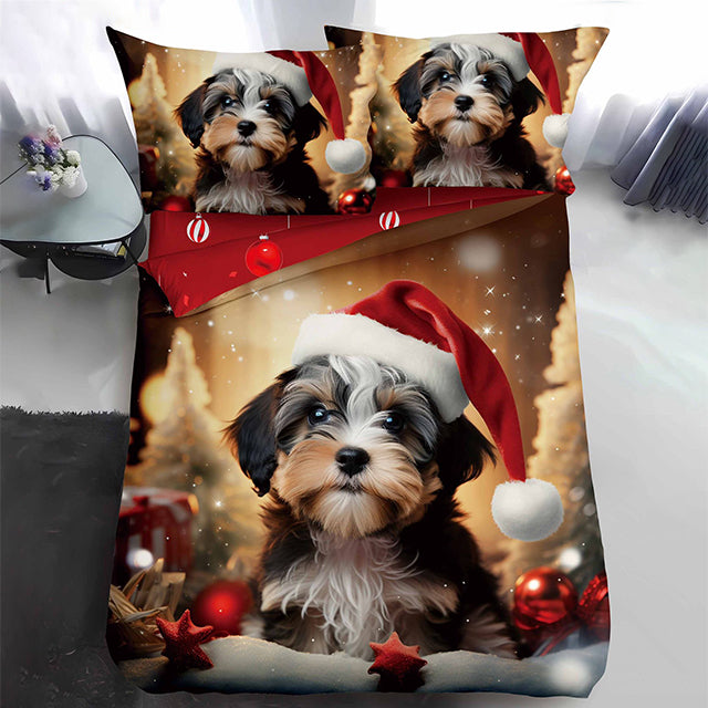 Коледно единично спално бельо - с куче и коледни играчки