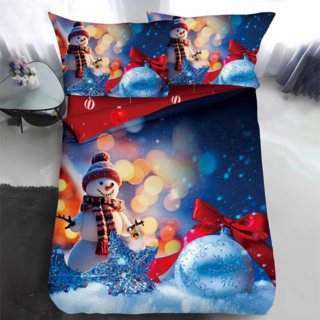 Коледно единично спално бельо - синьо със снежен човек