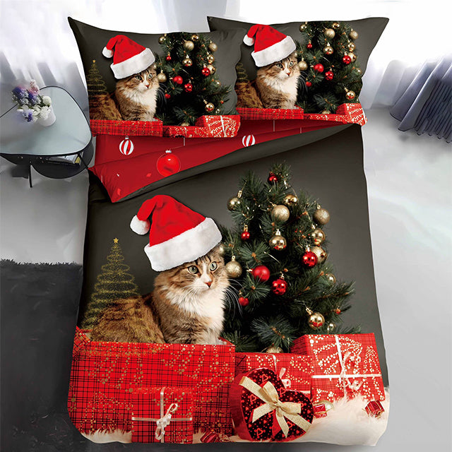 Коледно единично спално бельо - бяло и кафяво със снежен човек