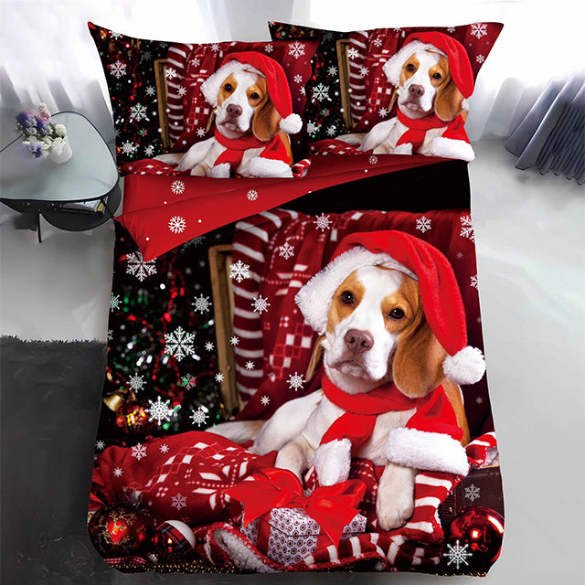 Коледно единично спално бельо - черно с куче