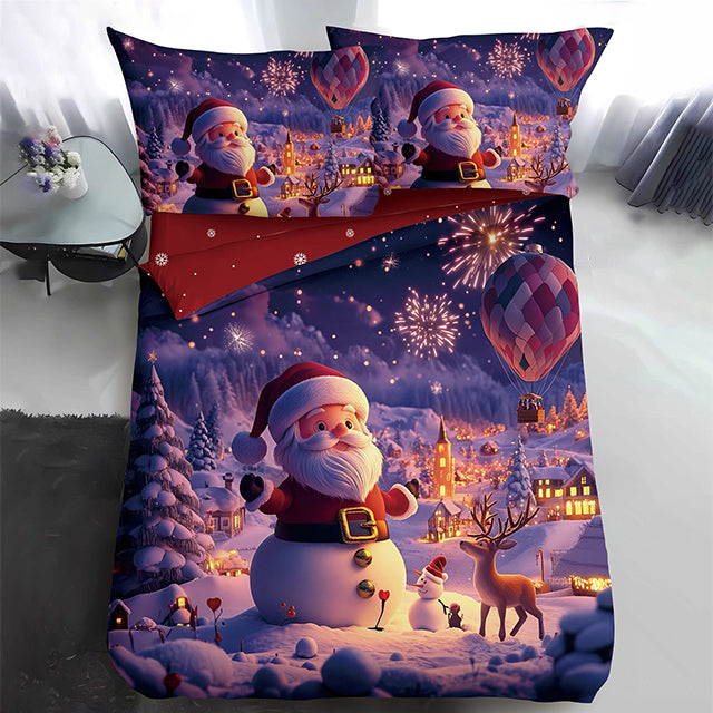 Коледно единично спално бельо - тъмно лилаво с дядо коледа