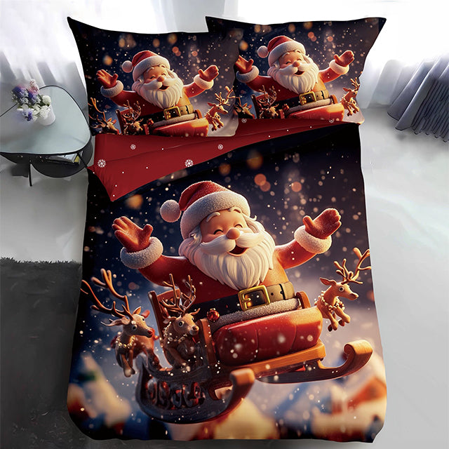 Коледно единично спално бельо - черно с дядо коледа